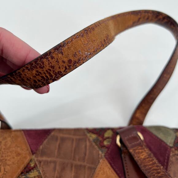 Fossil Patchwork Tooled Leather Shoulder Bag Purse baroque neutral hand bag - Picture 6 of 12